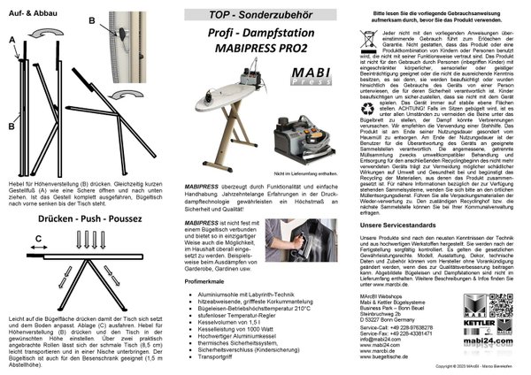 Mabi® 2000RL – Bügelcenter MABI ALU 2000RL mit Multiablage