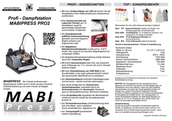 Mabi® 4502 – Original Mabipress Pro2 Profi Dampfbügelstation
