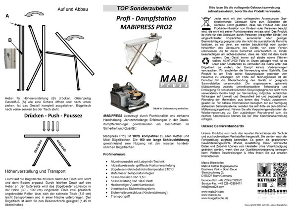 Mabi® 1000RL-921 – Bügelcenter MABI ALU 1000RL mit Ärmelbrett FREE II